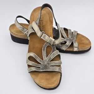 Naot Women Rachel Gold Strappy Sandal EU 41 US 10 Metallic Leather Comfort EUC